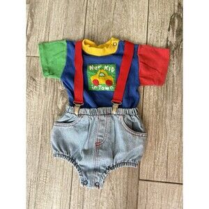 VINTAGE Hopscotch Romper Shortalls Baby Boys 6/9 M Overall Short Color Block